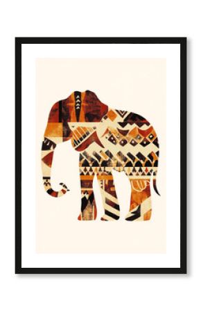Intricate elephant illustration featuring an African-inspired tribal pattern design