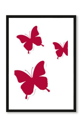 Flat vector showing three red butterfly shapes with vein lines floating over transparent background