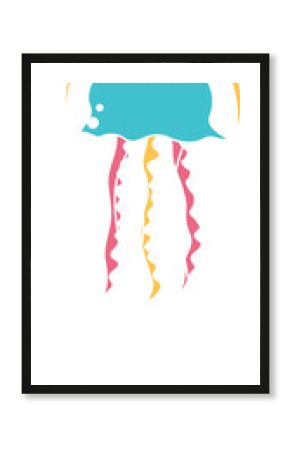 Floating vector jellyfish showing teal and yellow dotted dome, tentacles on transparent background
