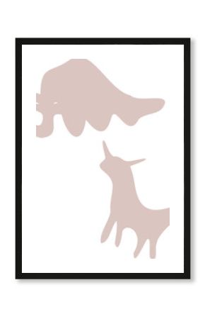 Two flat rust shapes floating on transparent background, showing elephant trunk and horned animal