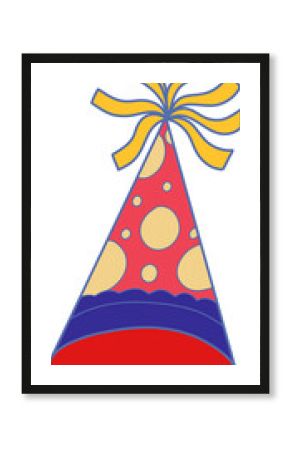 Conical party hat is featuring red polka dots and streamers in flat design transparent background