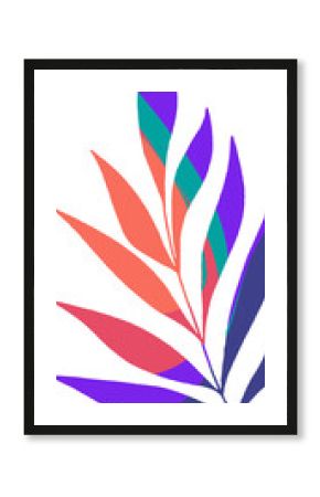 Colorful abstract branch is showing flat design leaves in coral magenta teal navy, transparent
