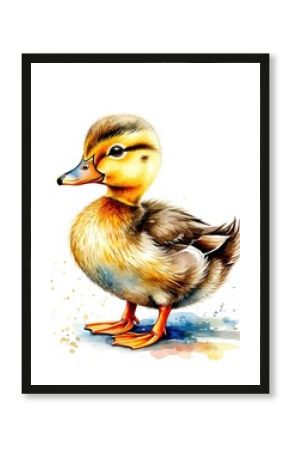 cute little duck watercolor illustration card.