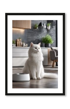 White cat in modern kitchen (1)
