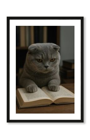 Cat reading open book