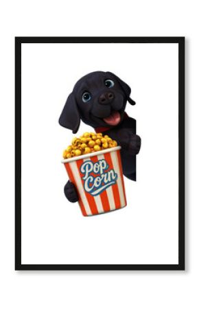 Fun 3D cartoon dog with popcorn