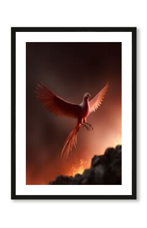 burning phoenix rising from dark flames, mythology
