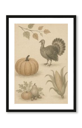 Autumn harvest turkey illustration.