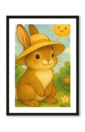 Cute bunny under sunny sky.