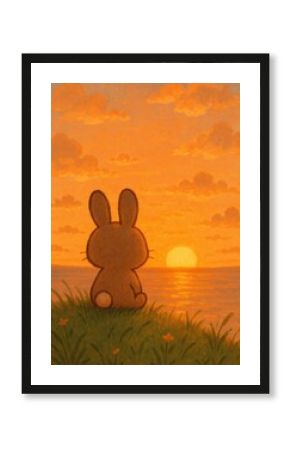 Cute bunny watching sunset sky.
