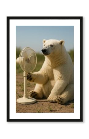 Polar bear enjoying electric fan
