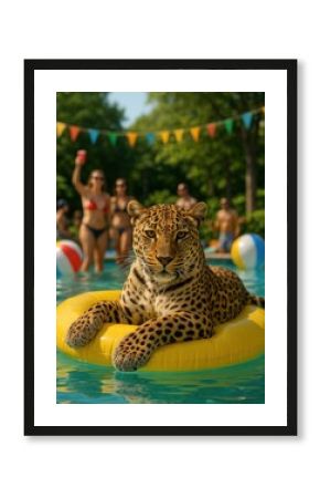 Leopard relaxing pool party