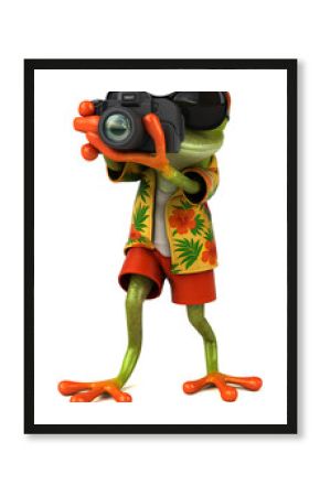 Fun 3D cartoon frog with a camera illustration