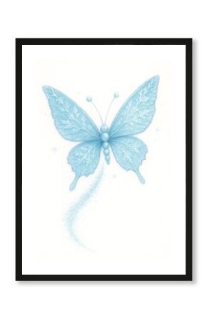 Cute cartoon butterfly with snowflake pattern on wings isolated on white background. Sparkly fantasy creature illustration for children.