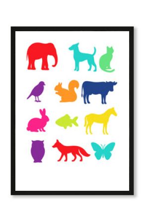 Colorful animal silhouettes on transparent background: perfect for educational projects