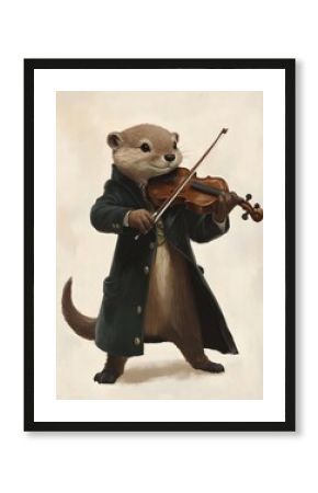 Otter violin coat illustration.