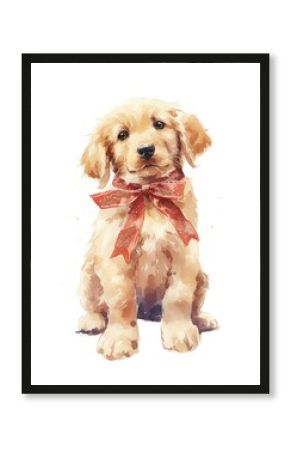Cute cream to dark golden Golden Retriever dog illustration watercolor retriever.