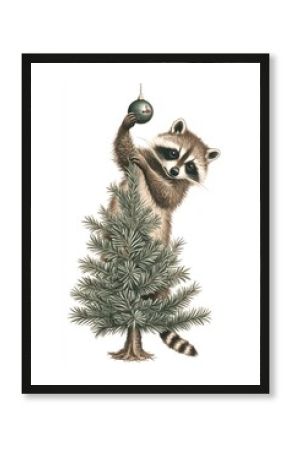 A raccoon tree illustration christmas.