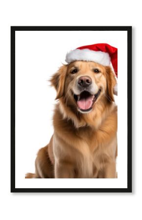 PNG Golden retriever wearing Santa hat