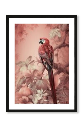 Toile wallpaper with parrot animal bird red.
