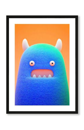 Cute 3d halloween monster with fur texture and colorful cartoon characters on bright backgrounds