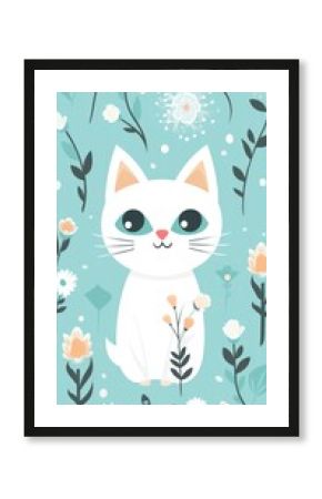 Cat and flower pattern wallpaper cartoon.