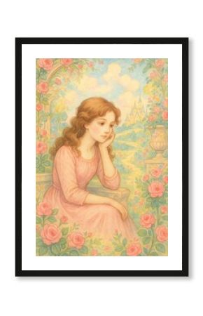 Dreamy pastel fairytale princess scene.