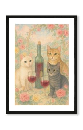Charming cats with wine theme