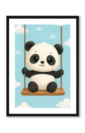 Adorable panda swinging joyfully.