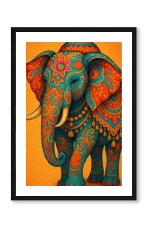 Colorful ornate elephant illustration.
