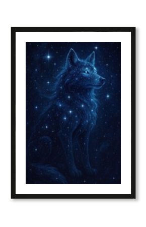 Celestial wolf amidst starry cosmos.