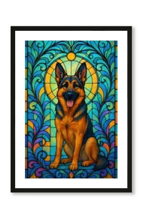 Stained glass dog art.