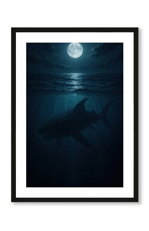 Mystical ocean shark moonlight