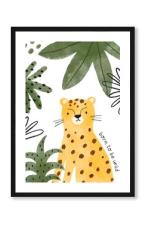 Watercolor safari animals cute illustration. Hand Drawn African wild animals character design.