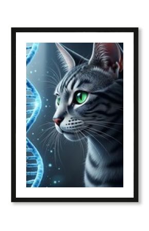 Striped feline green eyes D N A helix animal domestic