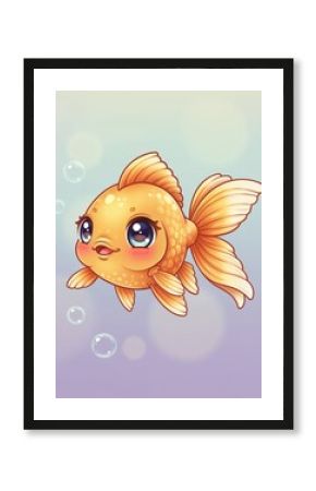 Adorable Goldfish in the depths of water: A cute and friendly goldfish swims gracefully in crystal clear water, surrounded by gentle bubbles, its vibrant scales shimmering in the light.