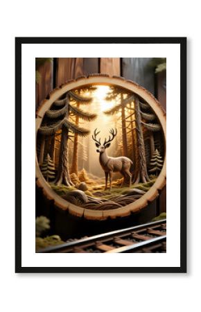 Deer inside a wooden frame Wall Decor 