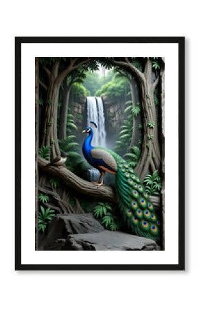 Peacock sitting on a branch I Wall Decor 