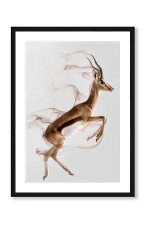 Dynamic Gazelle Leaping in Smoke on White Background