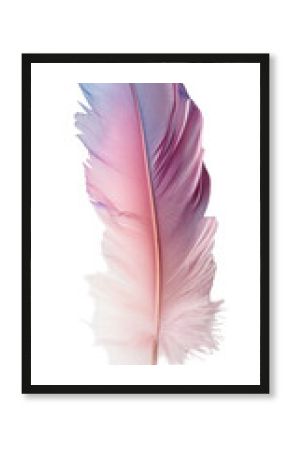 Iridescent hummingbird feather with shades of pink and blue is isolated against a transparent background, highlighting its delicate structure and beauty. Perfect for artistic projects