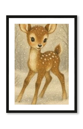 Adorable fawn in snowy forest mobile wallpaper