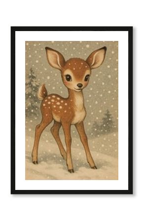 Charming fawn in snowy forest.
