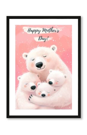 Sweet postcard of a mother bear with her cub. Great as greeting card for Mothers Day. Ai generated.