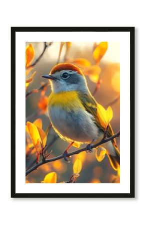 Vibrant bird perched on an autumn colored branch