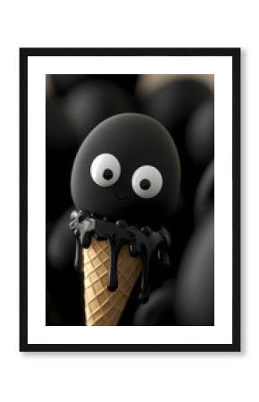 Playful Black Ice Cream Cone with Gooey Drips