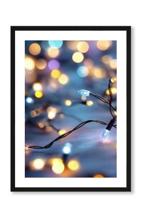 Colorful String Lights on Dark Background with Bokeh