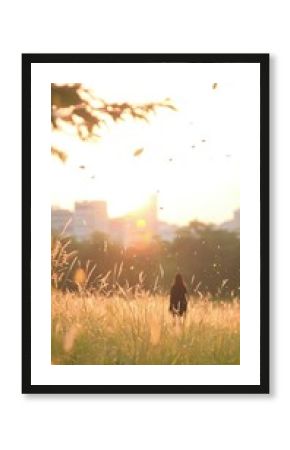 Silhouette of a Woman in a Golden Hour Field of Tall Grass