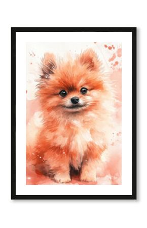Watercolor painting of a fluffy Pomeranian puppy.