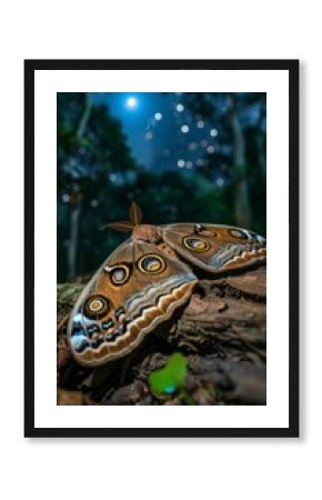 Majestic giant moth with luminous wings captivating observers in the enchanting moonlight