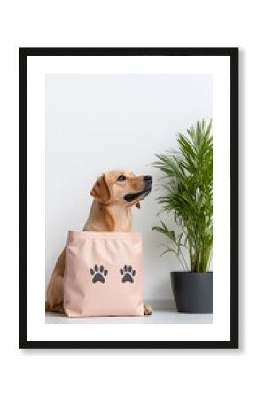 Golden Retriever Dog Sitting in a Pink Paw Print Dog Treat Pouch